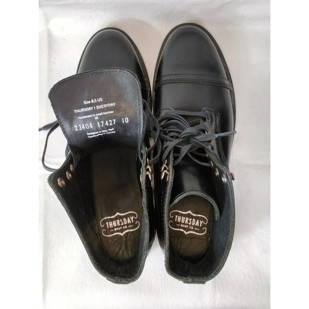 Thursday Boot Company Captain Black Leather Cap Toe Boots Men's US 8.5 Lace Up